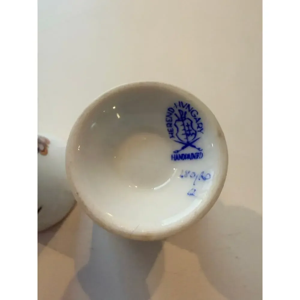 Herend Rothschild Bird Mini Vase Pair 280 RO Hand Painted Porcelain Gold Trim
